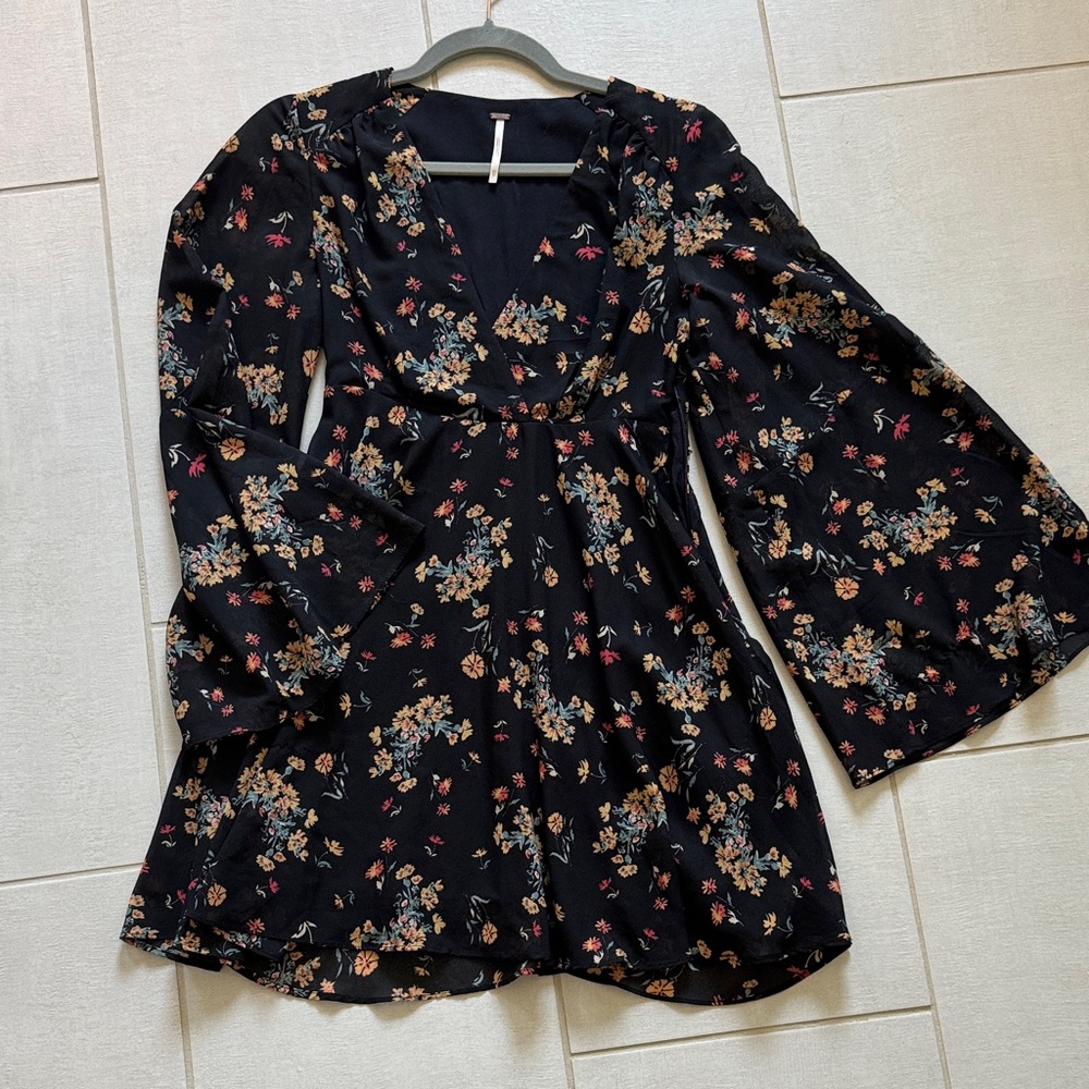 Free People Floral Bell Sleeve Mini Dress